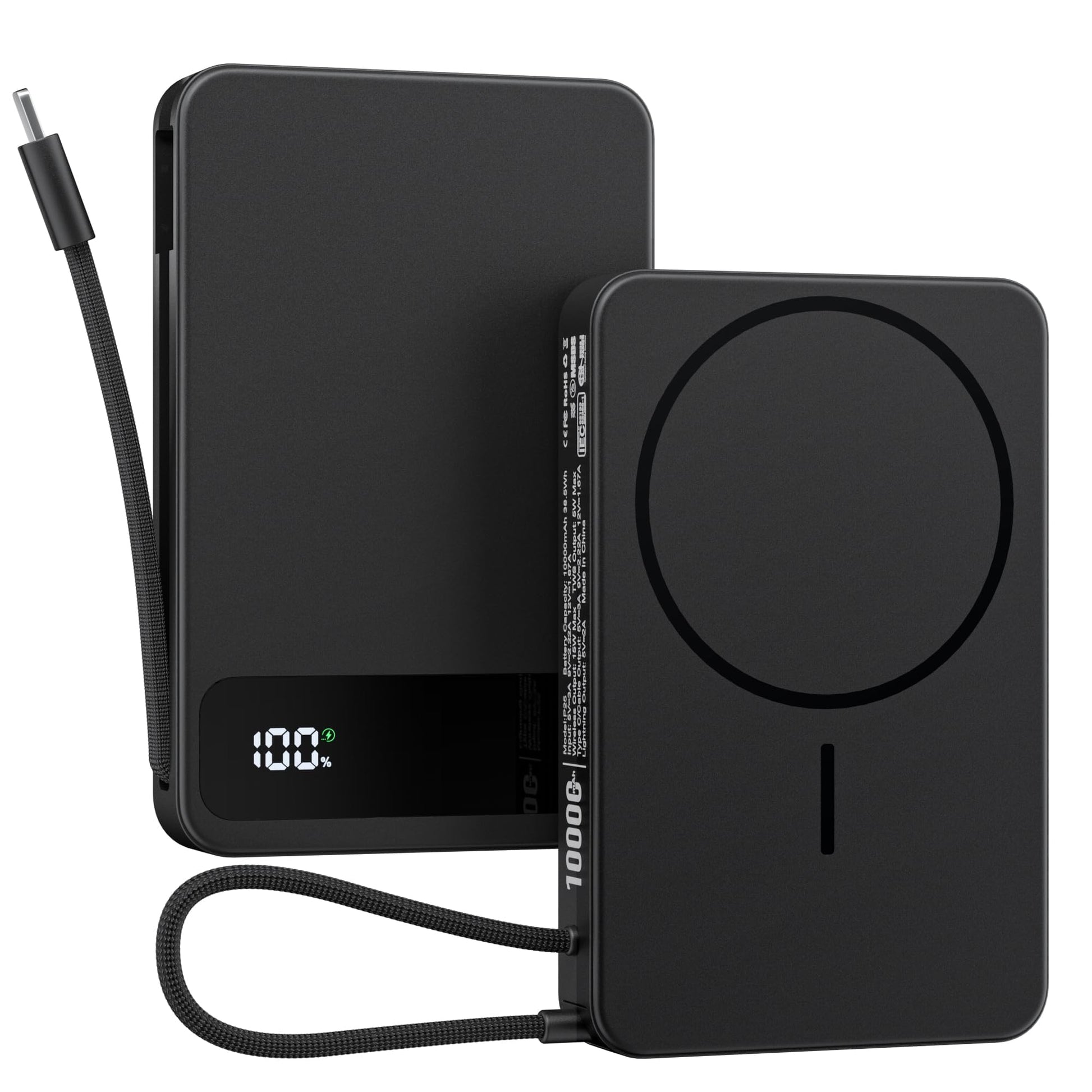 Magnetic Power Bank, 10,000mAh Wireless Portable Charger for Mag-Safe 15W Fast Charging, Battery Pack with USB-C/Lightning Cable 22.5W in/Out for iPhone 17/16/15/14/13/12 Series, AirPods & More - Available at All In One Marketplace Canada