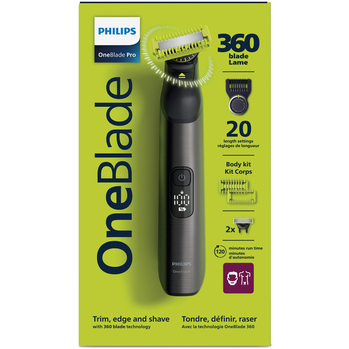 Philips OneBlade 360 Pro, Wet & Dry, Trim, Edge & Shave with the 20 lengths Precision Comb & LED display, QP6552/15