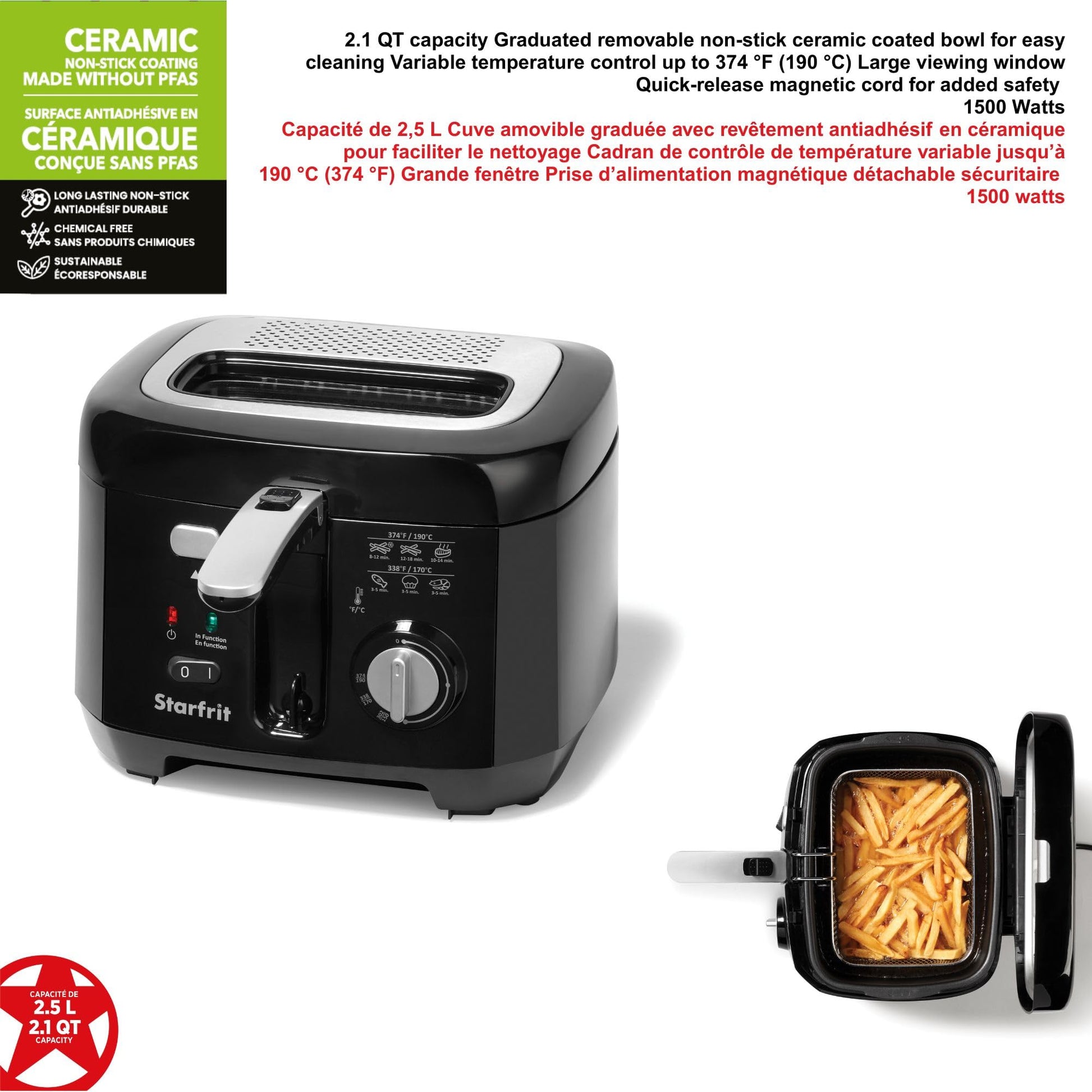 Starfrit Deep Fryer, 2.5L Capacity, Ceramic Bowl, Black Starfrit