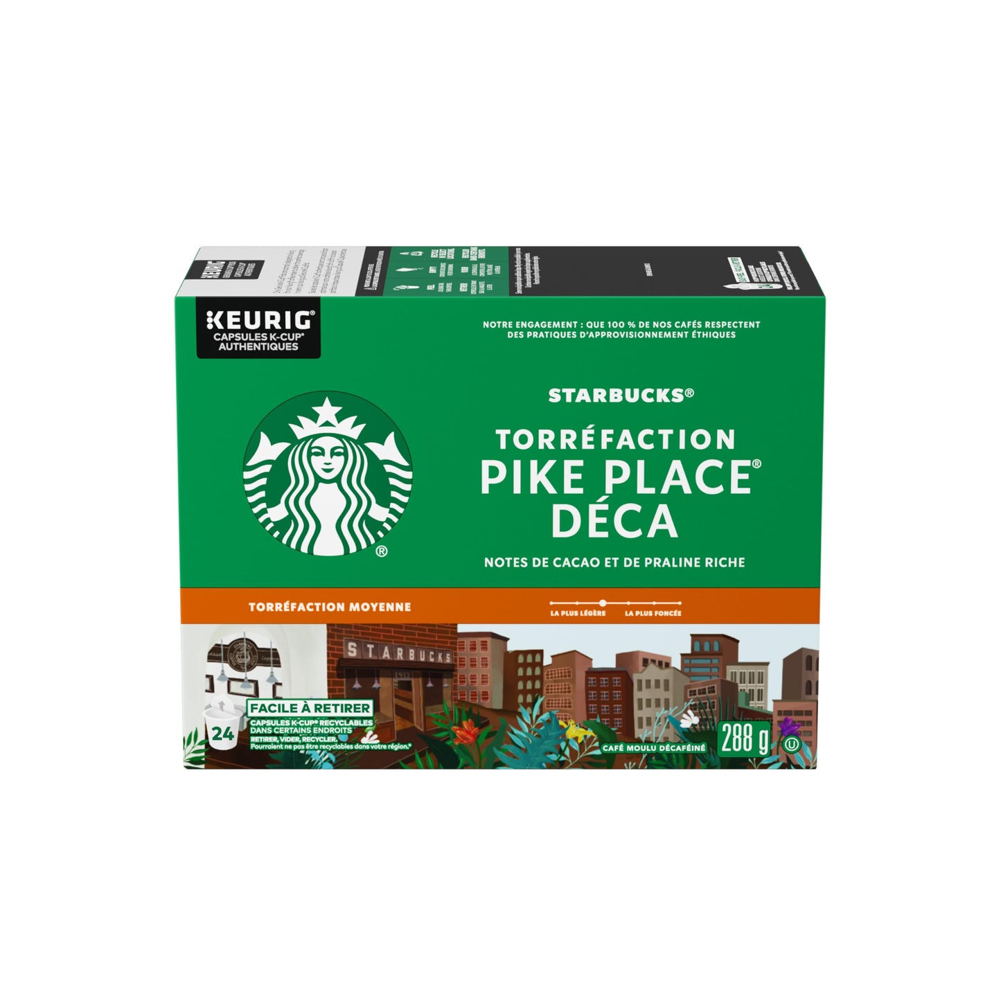 STARBUCKS Pike Place Decaf Roast Medium Roast Ground Coffee K-Cup Pods Box, 288 g - Available at All In One Marketplace Canada