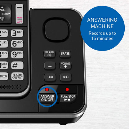 Panasonic DECT 6.0 Expandable Cordless Phone with Answering Machine and Call Block - 3 Cordless Handsets - KX-TGD393CB (Black)