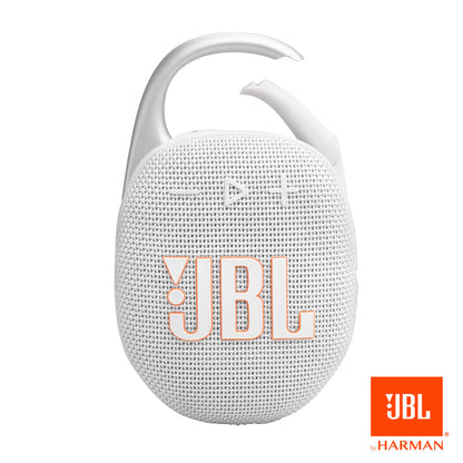 JBL Clip 5 - Ultra-Portable, Waterproof and Dustproof Bluetooth Speaker, Integrated Carabiner, Up to 12 Hours of Play, Made in Part with Recycled Materials (White)