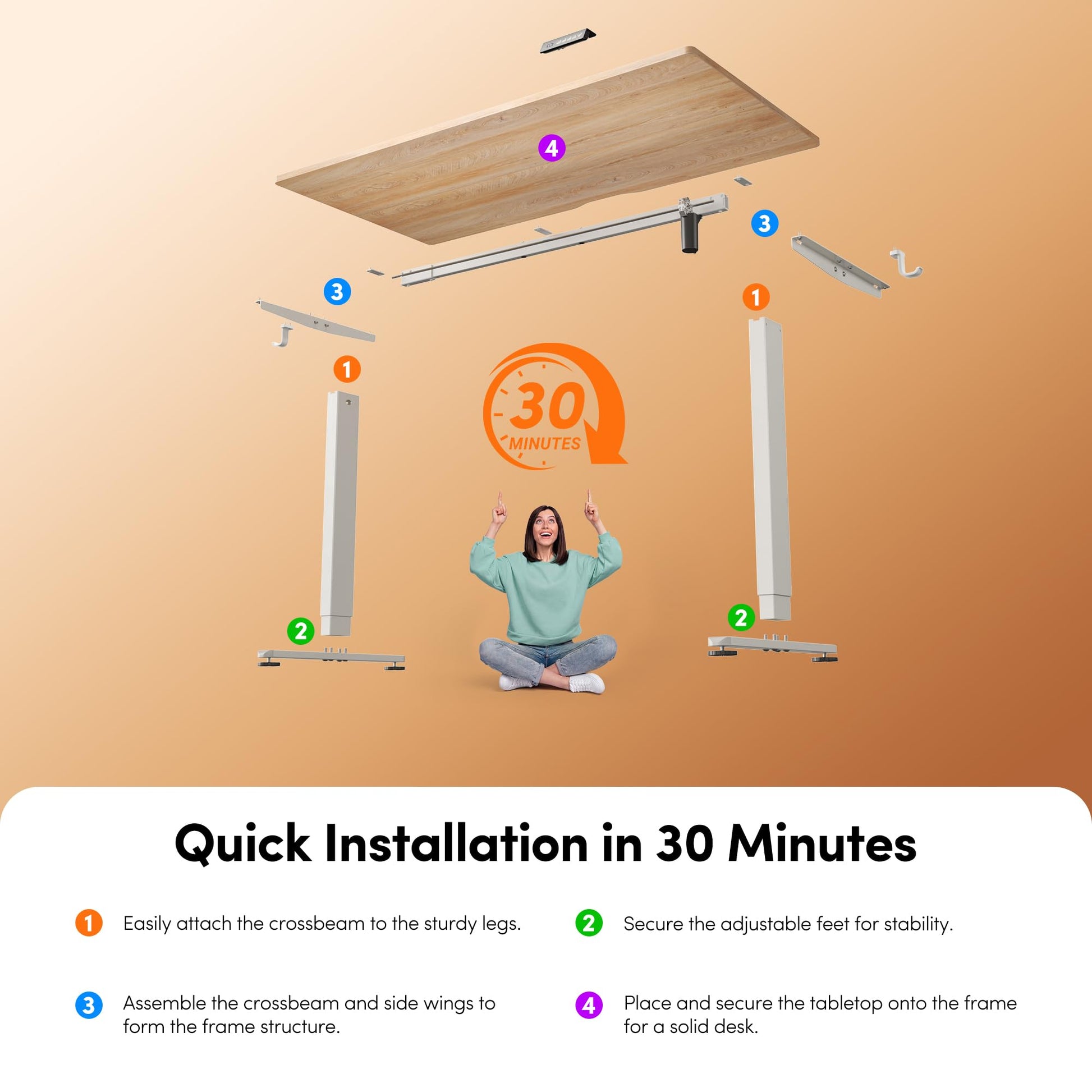FEZIBO Standing Desk 47 x 24 Inch, Height Adjustable Desk with Memory Buttons, Electric Sit Stand Desk with 7th Gen Lift System, Home Office Table with Splice Board (Maple) - Available at All In One Marketplace Canada