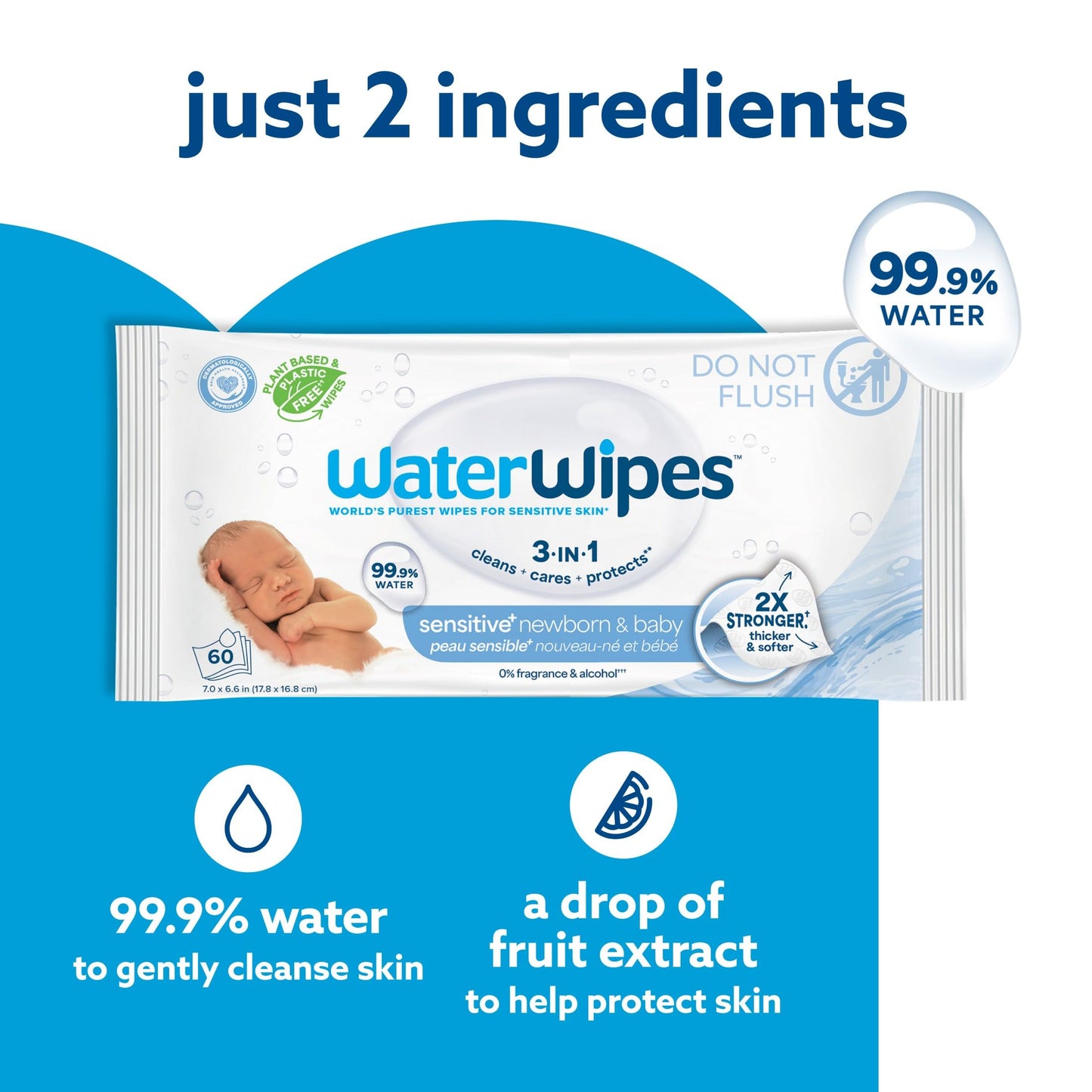 WaterWipes Lingettes Bébé Originales Sans Plastique, Lingettes à 99,9% à Base d'Eau, Sans Parfum & Hypoallergéniques pour Peau Sensible, 240 Unités (4 paquets), L'emballage Peut Varier