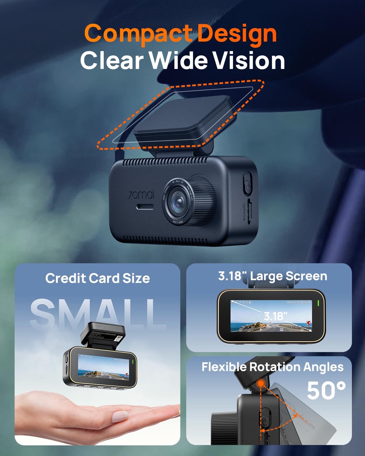 70mai A810 Lite 4K Dash Cam Front and Rear, 5GHz WiFi 6 DashCam, Car Camera with GPS Tracking, HDR Night Vision, 24H Parking Mode, Voice Control, Emergency Lock, Loop Recording, Support 512GB Max
