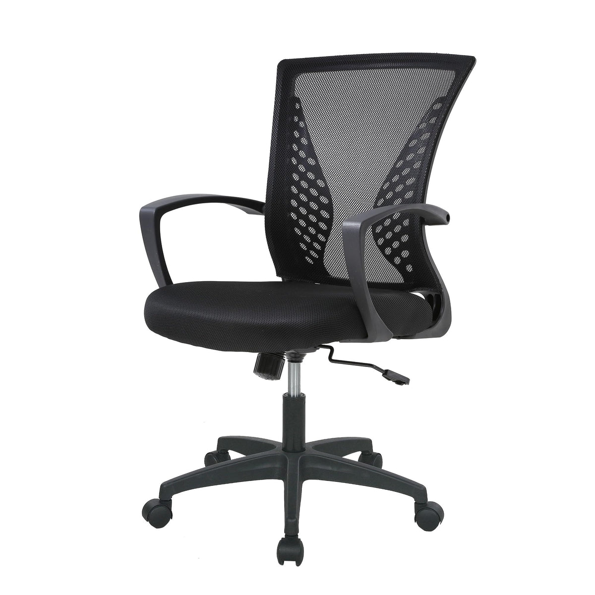 Home Office Chair Mid Back PC Swivel Lumbar Support Adjustable Desk Task Computer Ergonomic Comfortable Mesh Chair with Armrest (Dark Black)