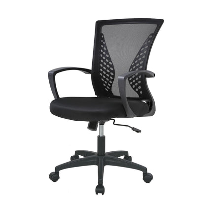 Home Office Chair Mid Back PC Swivel Lumbar Support Adjustable Desk Task Computer Ergonomic Comfortable Mesh Chair with Armrest (Dark Black)