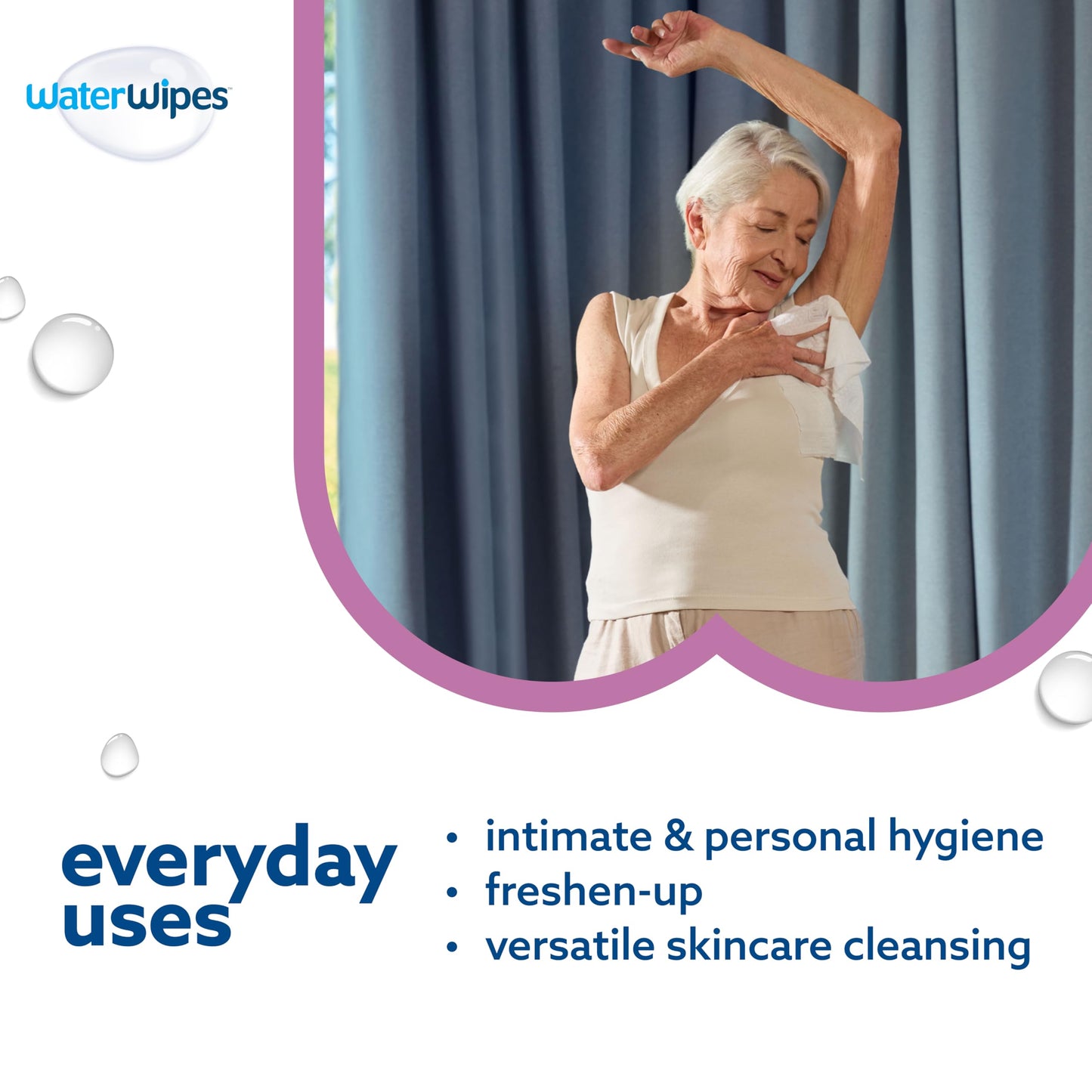 WaterWipes Sensitive+ Body & Intimate Wipes, 3-In-1 Cleans, Cares, Protects, 99.9% Water, Unscented & Hypoallergenic Hygiene Wet Wipes, Adult Care, 90 Wipes (3 Packs) WaterWipes