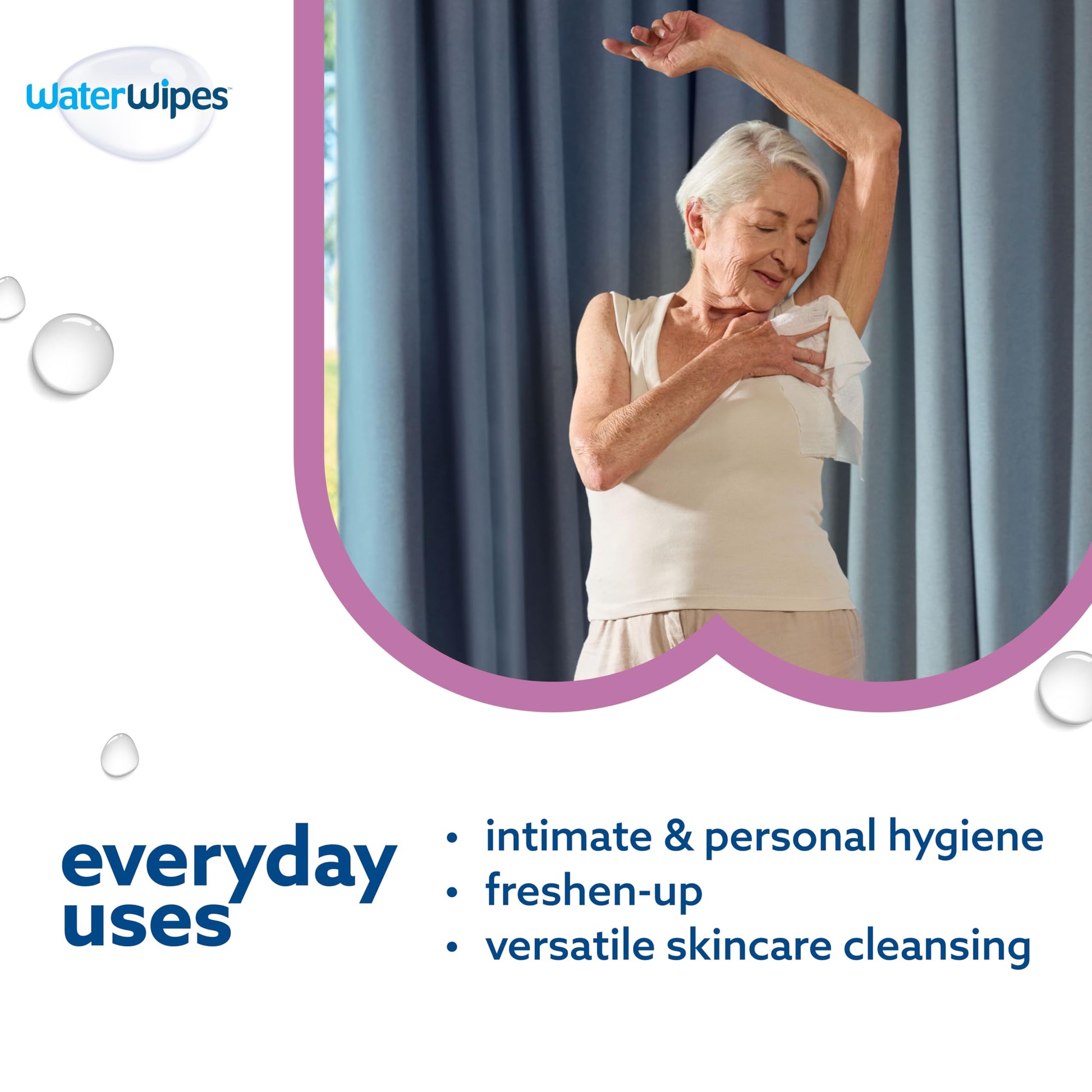 WaterWipes Sensitive+ Body & Intimate Wipes, 3-In-1 Cleans, Cares, Protects, 99.9% Water, Unscented & Hypoallergenic Hygiene Wet Wipes, Adult Care, 90 Wipes (3 Packs) WaterWipes