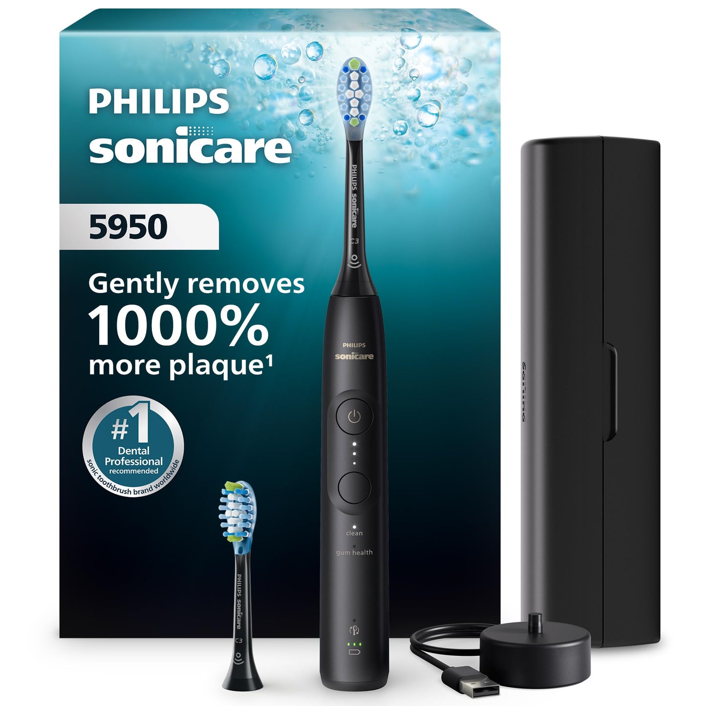 Philips Sonicare 5950 Rechargeable Electric Toothbrush, 2 Brush Head, Black Philips Sonicare