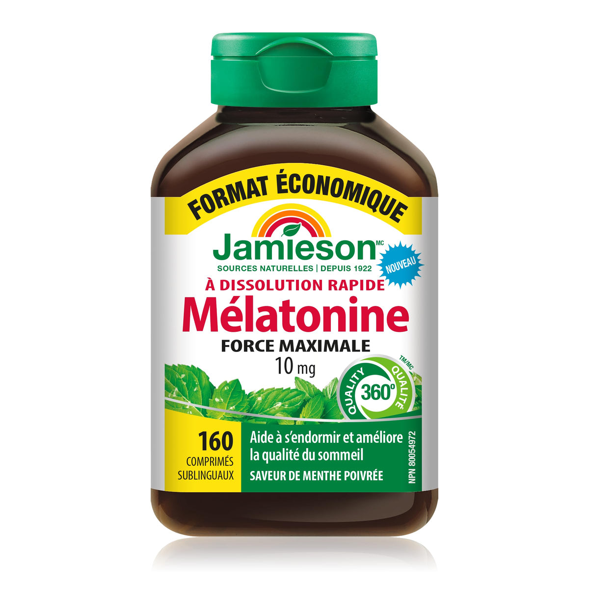 Jamieson Melatonin 10 mg Max Strength, Peppermint Flavour Fast Dissolving Tablets, 160 Count 🍁 All In One Marketplace Canada
