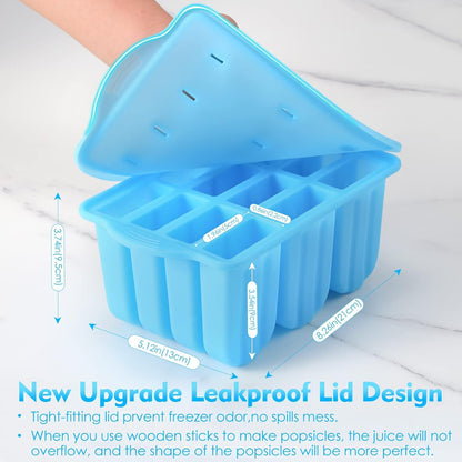 POLCANUR Popsicle Molds Silicone BPA-Free,12 Pieces Popsicle Trays for Freezer,Homemade Ice Cream Popsicle Molds,Large Ice Pop Maker Set,Reusable Ice Lolly Mould with 50PCS Popsicle Sticks - Available at All In One Marketplace Canada