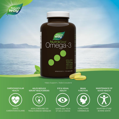 Nature's Way NutraSea Omega 3 Liquid Gels Supplement with Fish Oil – Fresh Mint Flavour – Heart & Brain Support for Adults and Kids Ages 6+ – EPA & DHA, 150 Softgels