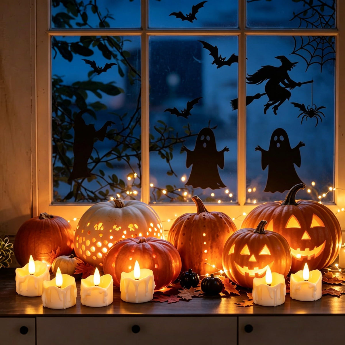 Yakpo 12 Pack LED Timer Tea Light Battery Operated, Flameless Flickering LED Votive Tealight Timer Candles, Outdoor Electric Flicker Fake Candle Bulk for Christmas Halloween Pumpkin Light Decorations 🍁 All In One Marketplace Canada