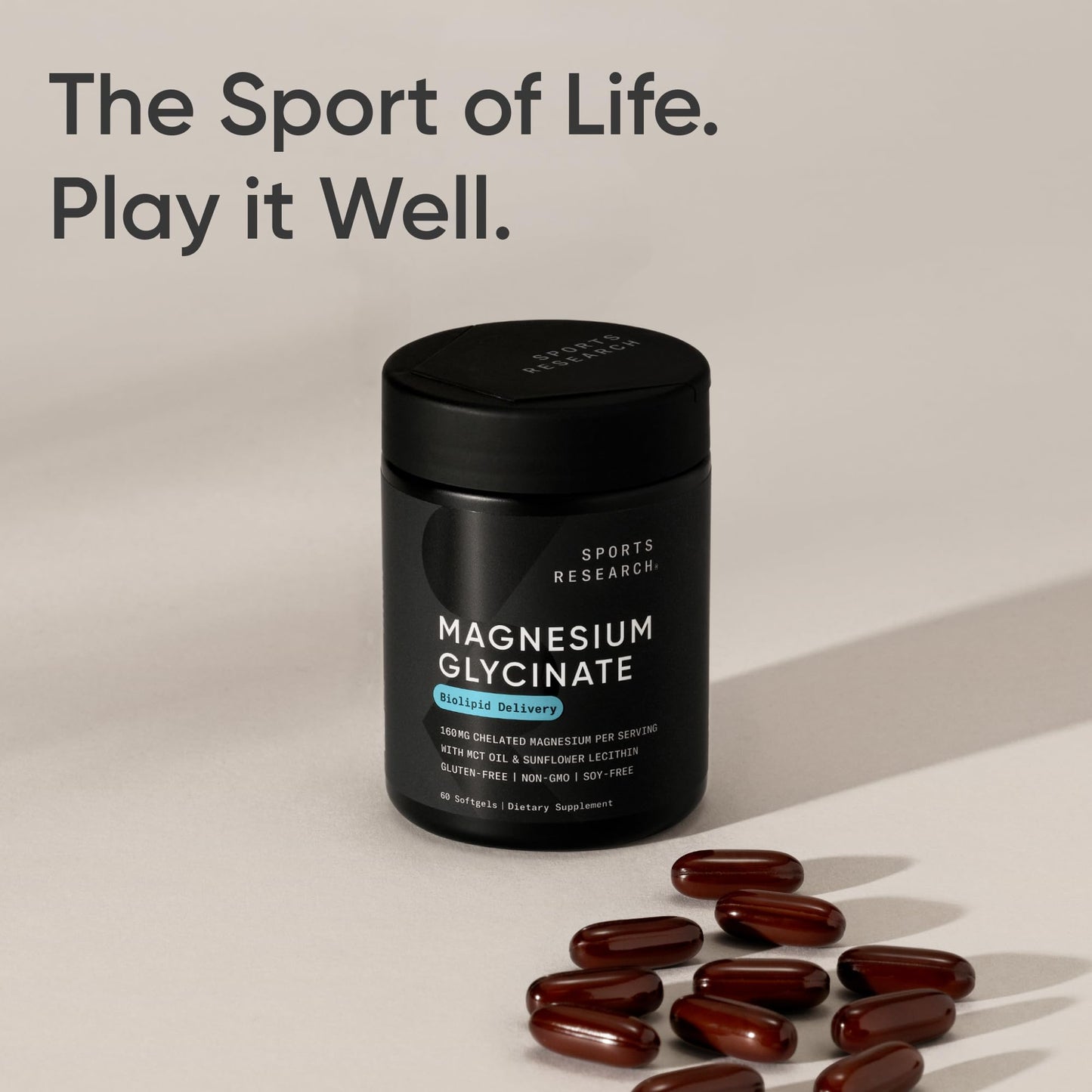Sports Research® Magnesium Glycinate - Supports Bone Development & Muscle Function | 160mg of Chelated Elemental Magnesium w/Coconut MCT Oil | Non-GMO, Gluten & Soy Free - Liquid Softgels | 60 Count - Available at All In One Marketplace Canada