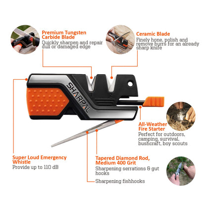 SHARPAL 101N 6-in-1 Pocket Knife Sharpener & Survival Tool, with Fire Starter, Whistle & Diamond Sharpening Rod, Quickly Repair, Restore and Hone Straight and Serrated Blade