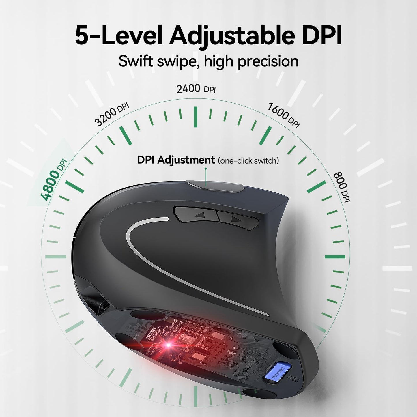 TECKNET Ergonomic Mouse, Rechargeable Vertical Ergo Mouse Wireless, Silent 2.4GHz 6 Buttons Optical Carpal Tunnel Mouse, 5 Adjustment Levels, Up to 4800DPI Wireless Mouse for Laptop, Desktop, PC - Available at All In One Marketplace Canada