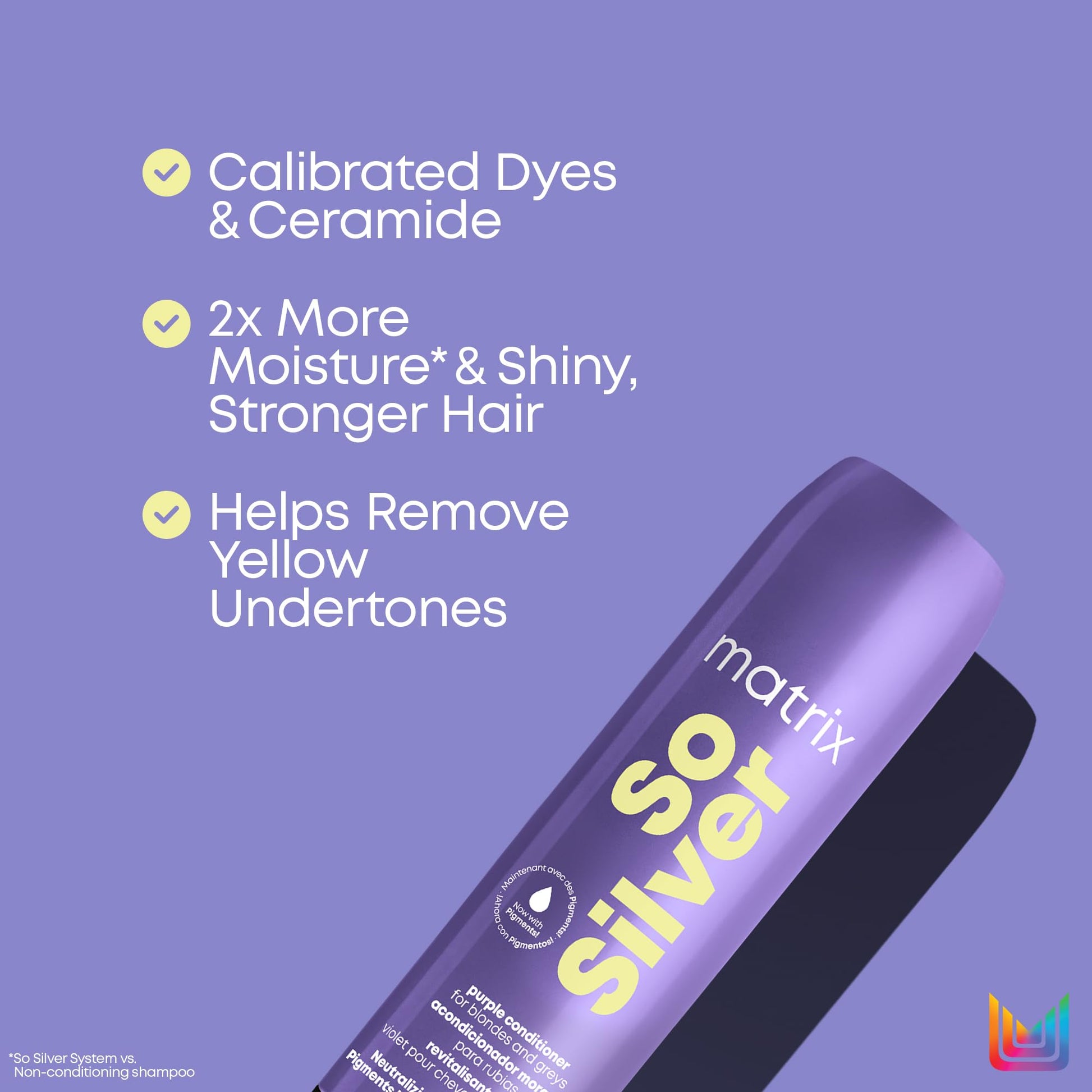 Matrix So Silver Purple Conditioner, Neutralizes Yellow Tones, For Blonde, Grey, and Platinum Hair, Color Depositing and Pigmented Conditioner For Color Treated Hair, Salon, Vegan - Available at All In One Marketplace Canada