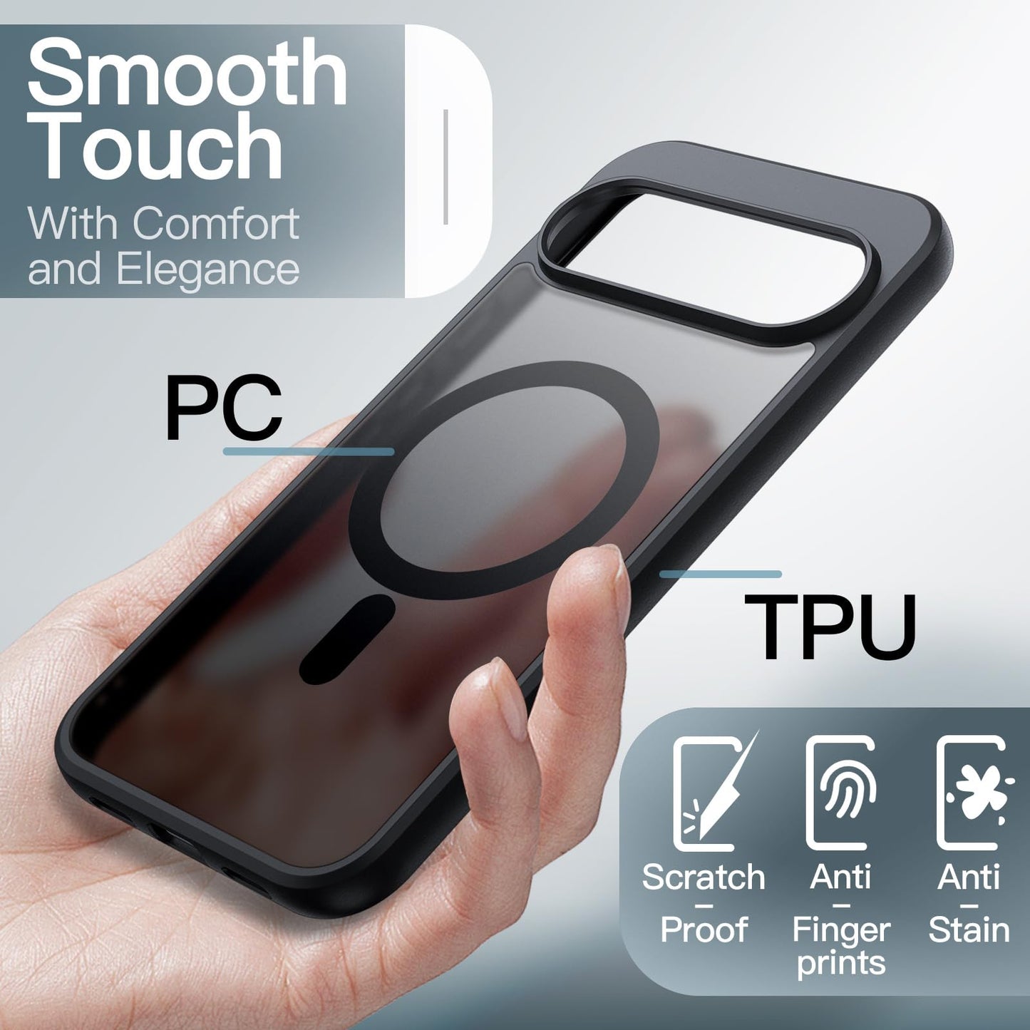 JETech Magnetic Case for Google Pixel 10/10 Pro 2025, Compatible with MagSafe and Pixelsnap Charger, Translucent Matte Back Shockproof Phone Cover (Obsidian)