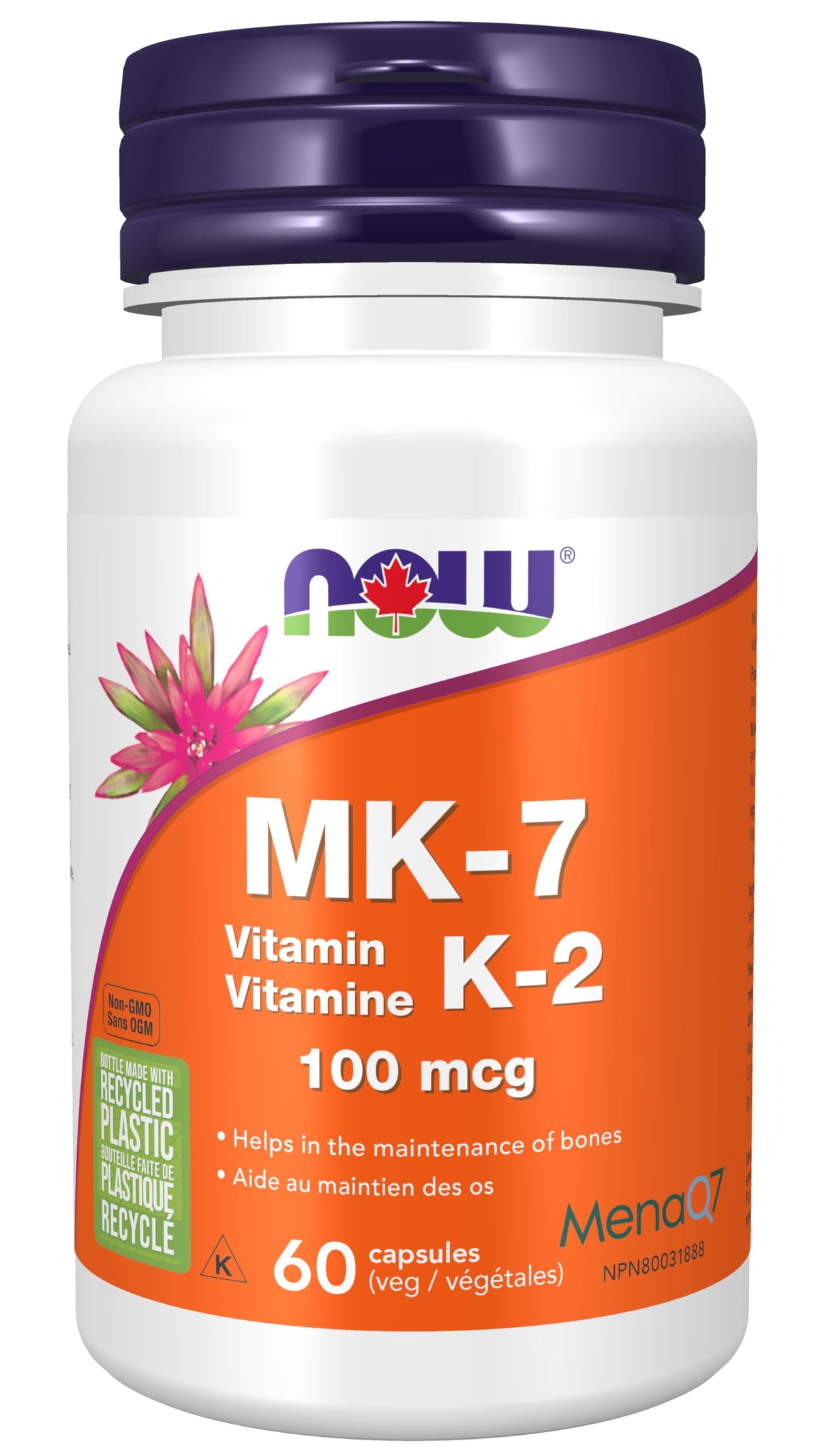 NOW Supplements, MK-7 Vitamin K-2 100 mcg, Cardiovascular Support*, Supports Bone Health*, 60 Veg Capsules