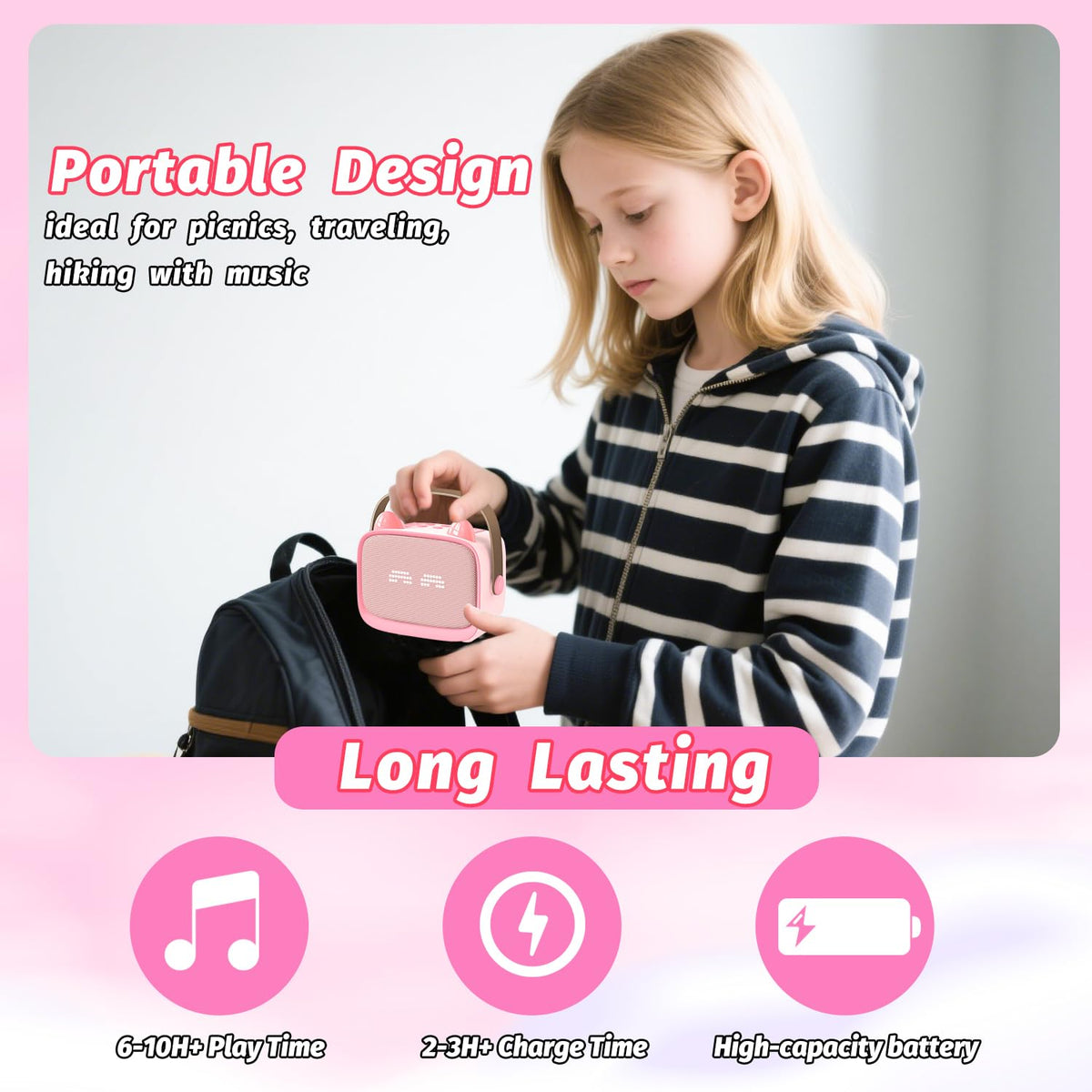 Mini Karaoke Machine Toys Gifts, Kids Portable Bluetooth Speaker with 2 Wireless Microphone and LED, Christmas Birthday Gift Idea for Girls Boys 3-12 + Year Old, Noisemaker Toys for Party (Pink) 🍁 All In One Marketplace Canada