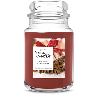 Yankee Candle Large Jar Scented Candle with up to 150 Hour Burn Time, Premium Plant Wax Blend for Cleaner Consistent Burn and Room Filling Fragrance, 22 oz, Sparkling Cinnamon Yankee Candle
