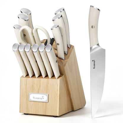 Kuisine Natural Wood 15Pcs Kitchen Knife Block Set with Built-in Sharpener 🍁 All In One Marketplace Canada