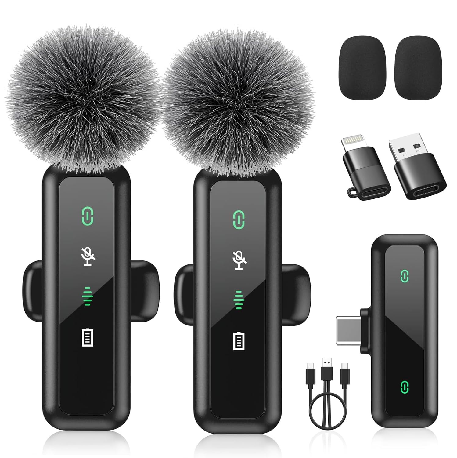 Wireless Lavalier Microphone for iPhone 15/16-2 Pack USB-C Mini Mic for iPhone, Android, iPad with Noise Cancelling & LED Display, Crystal Clear Recording for TikTok, YouTube, Podcast, Vlogging