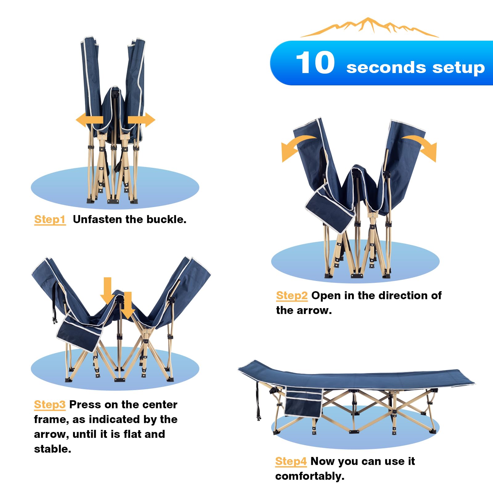 Overmont Camping Cot with Cushion - 28” Extra Wide Folding Cots for Adults Load 550 LBS with Carry Bag - Double Layer 2400D Oxford Sleeping Bed for Outdoor Travel Home Office Nap OVERMONT