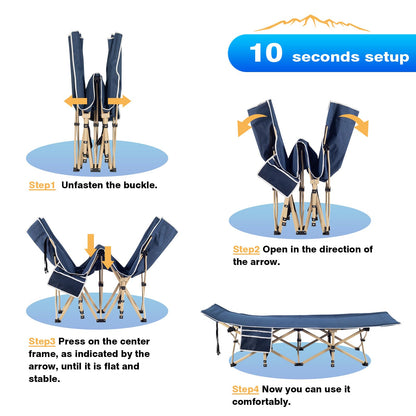 Overmont Camping Cot with Cushion - 28” Extra Wide Folding Cots for Adults Load 550 LBS with Carry Bag - Double Layer 2400D Oxford Sleeping Bed for Outdoor Travel Home Office Nap OVERMONT