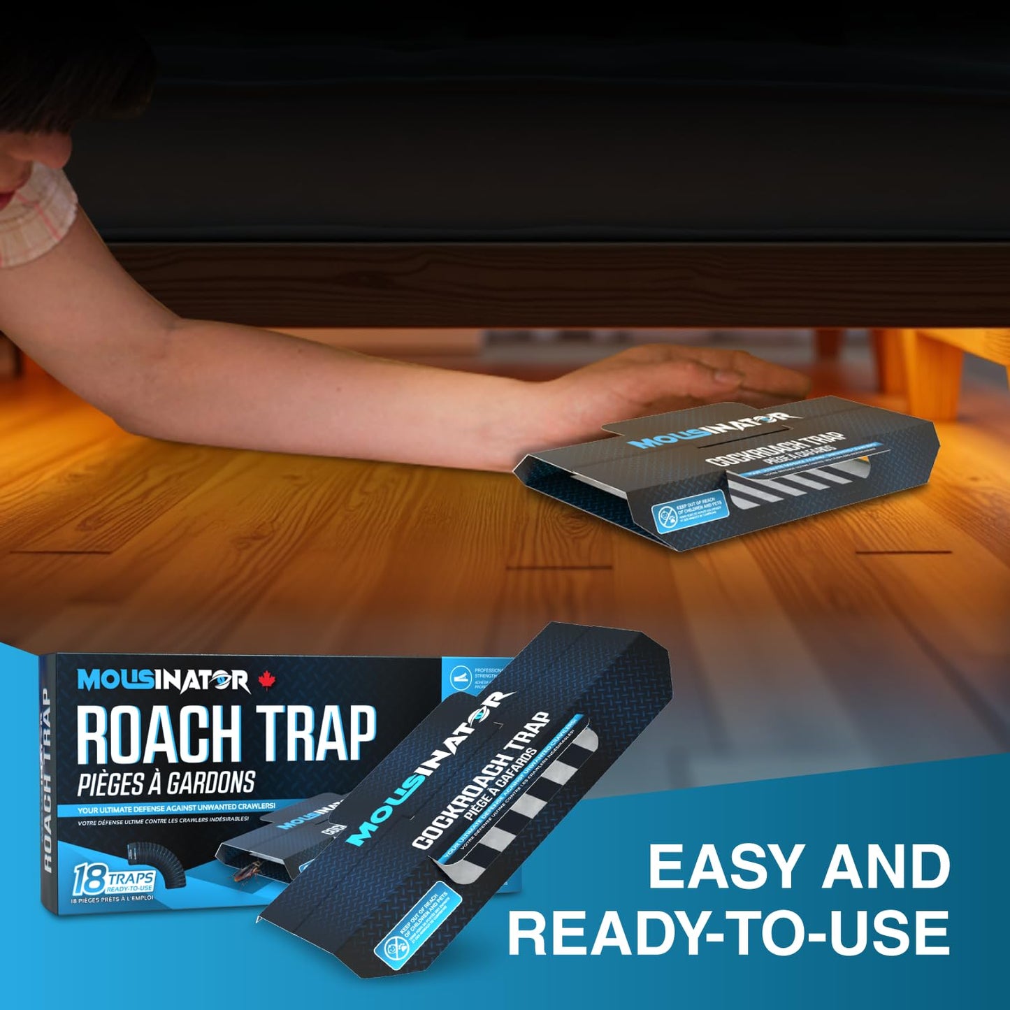 MOUSINATOR Cockroach Traps, 18-Pack, Larger and Multi-Entry Design with Extra-Strong Adhesive, Sticky Glue Cockroach Trap for Indoor Use, Family-Safe, Easy and Ready-to-Use - Available at All In One Marketplace Canada