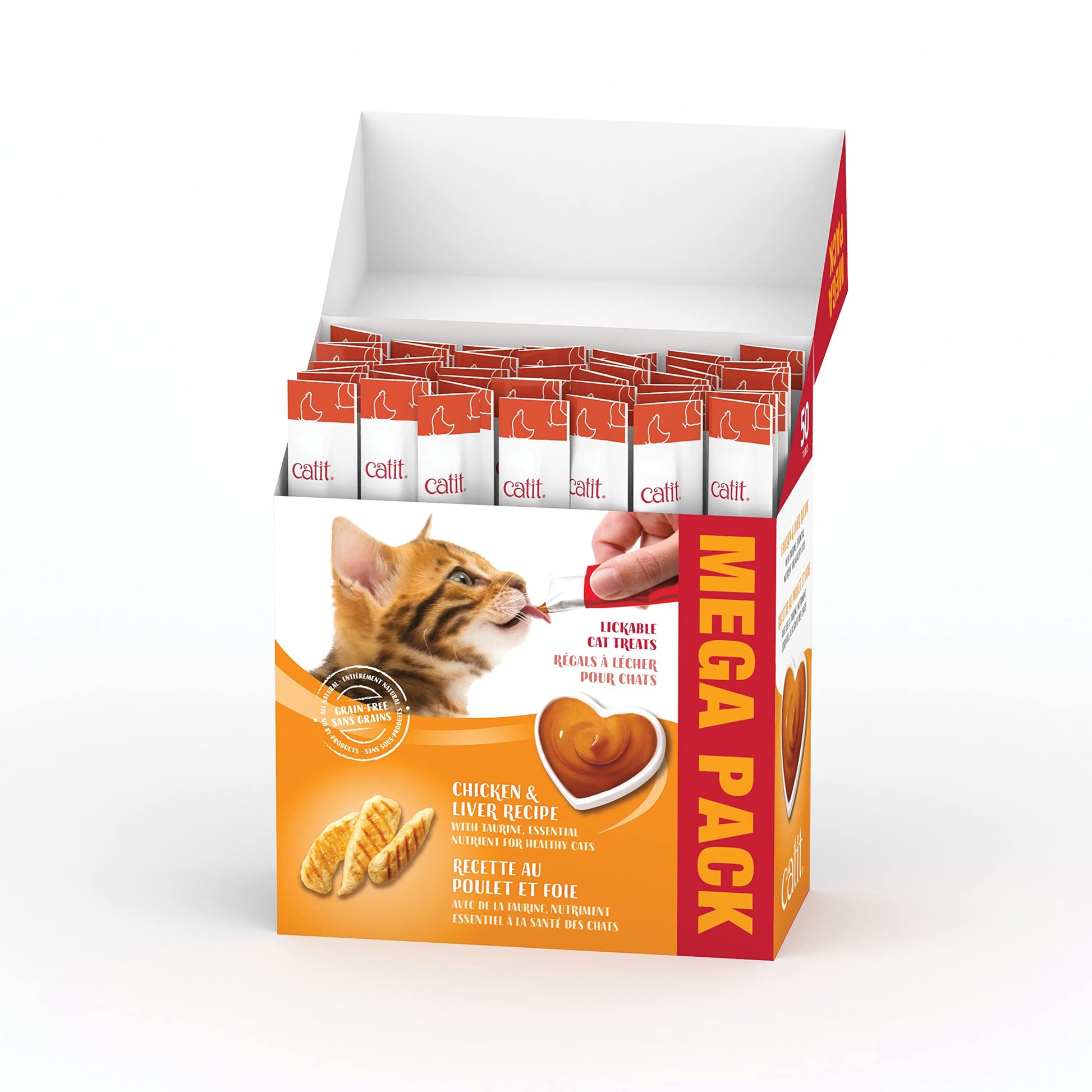 Catit Creamy Cat Treats Lickable, Chicken & Liver Flavor, 50 tubes, Mega Pack, Hand-Fed Lickable Cat Treats, Healthy & Hydrating, Made With Fresh Ingredients, Gaterie Pour Chat