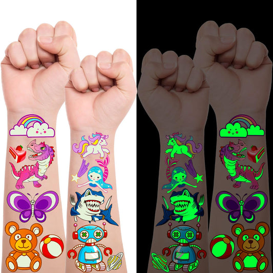 Temporary Tattoos Kids 400 Pcs Glow In The Dark Tattoos for Kids,Waterproof Skin Fake Tattoos Stickers for Boy and Girl,Luminous Kids Tattoos for Birthday Game Activities Holiday Party Favors etc - Available at All In One Marketplace Canada