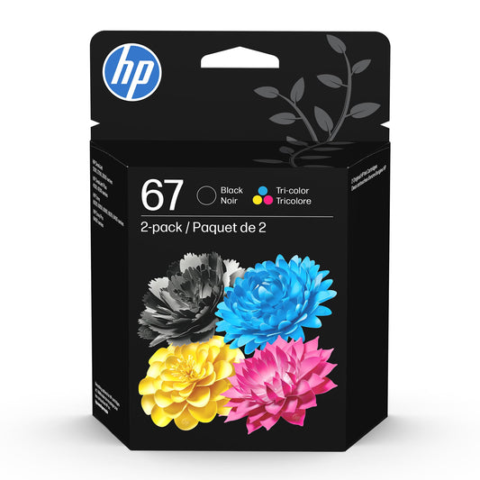 Original HP 67 Black/Tri Color Ink Cartridges (2 Pack) | Works with HP DeskJet 1255, 2700, 4100 Series; HP Envy 6000, 6400 Series | Instant Ink Eligible | 3YP29AN