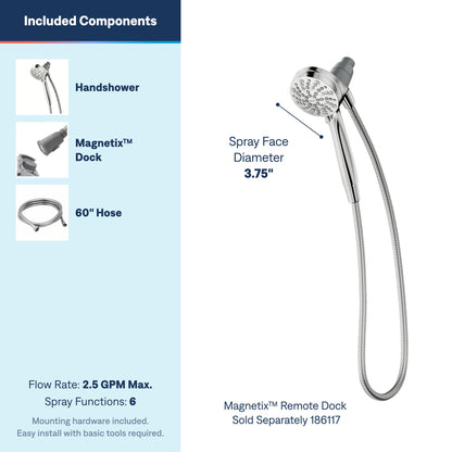 Moen 26100 Engage Magnetix 3.5-Inch Six-Function Handheld Showerhead with Magnetic Docking System, Chrome