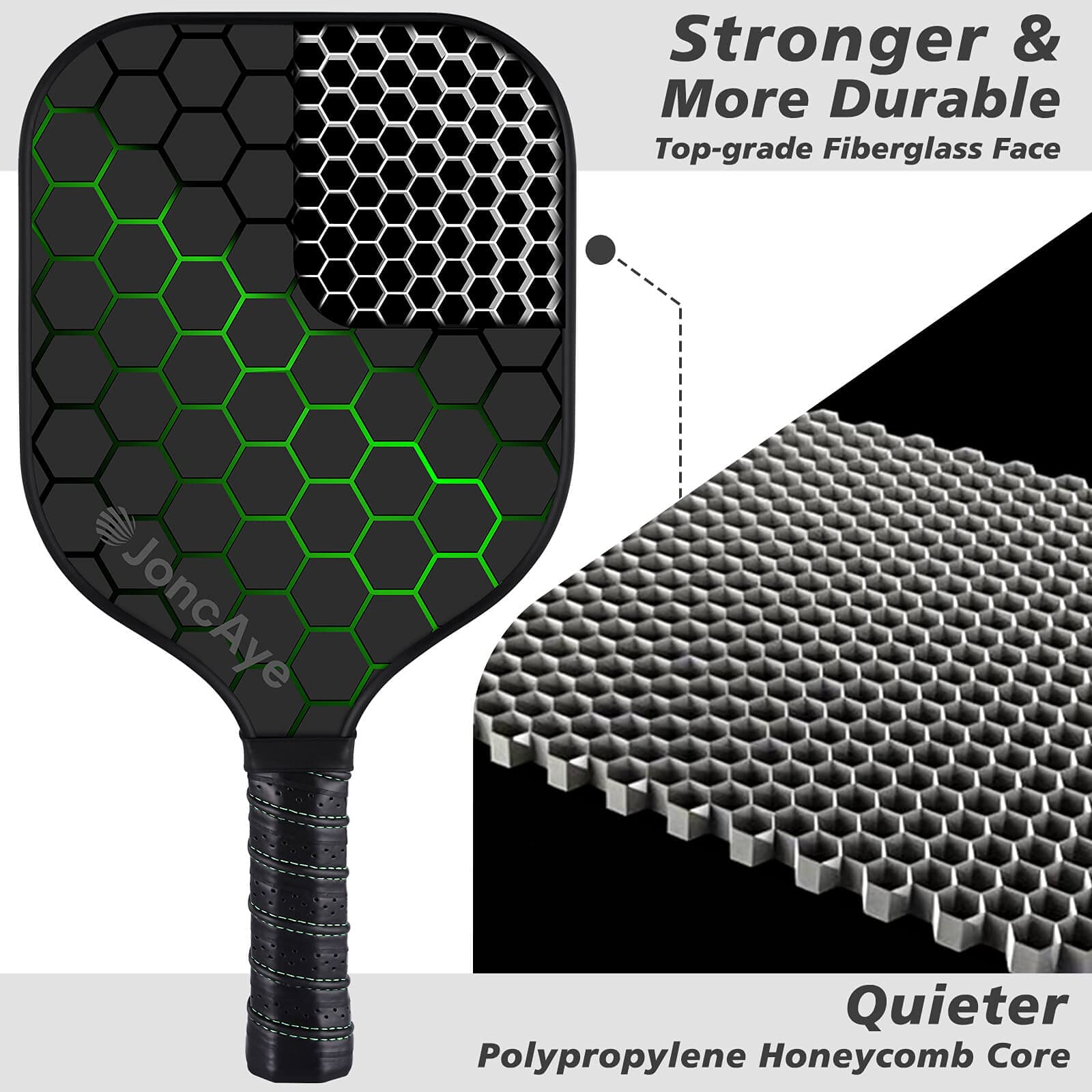 JoncAye Pickleball Paddles Set of 4 Rackets and Balls with Paddle Case, Lead Tape, Ball Bag, Carbon Fiber Pickle-Ball Raquette for Beginner | USAPA Approved Pickleball Equipment with Accessories