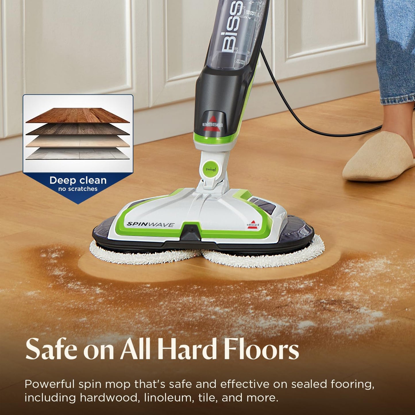 Bissell Spinwave Cord Powered Hard Floor Mop 2039C - Quiet Operation with On Demand Spray for Sealed Hard Floor Surfaces - Includes Trial Formula, A Set of Soft Pads and A Set of Scrub Pads Bissell