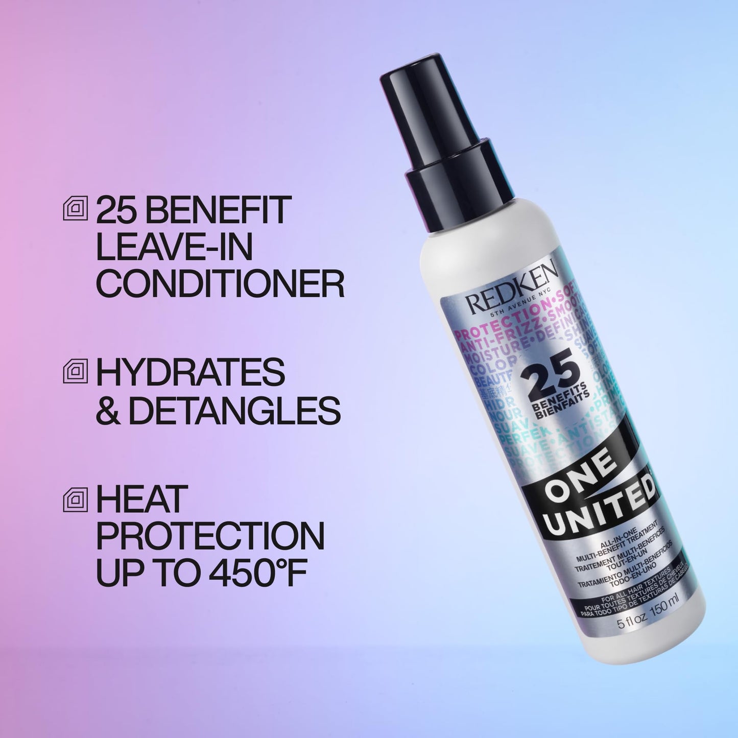 Redken One United Leave In Conditioner, Detangler Spray, Multi-Benefit Hair Treatment, Nourishes, & Smooths Frizz, Heat Protection Spray for Blow Dry & Styling, For All Hair Types, Paraben Free - Available at All In One Marketplace Canada