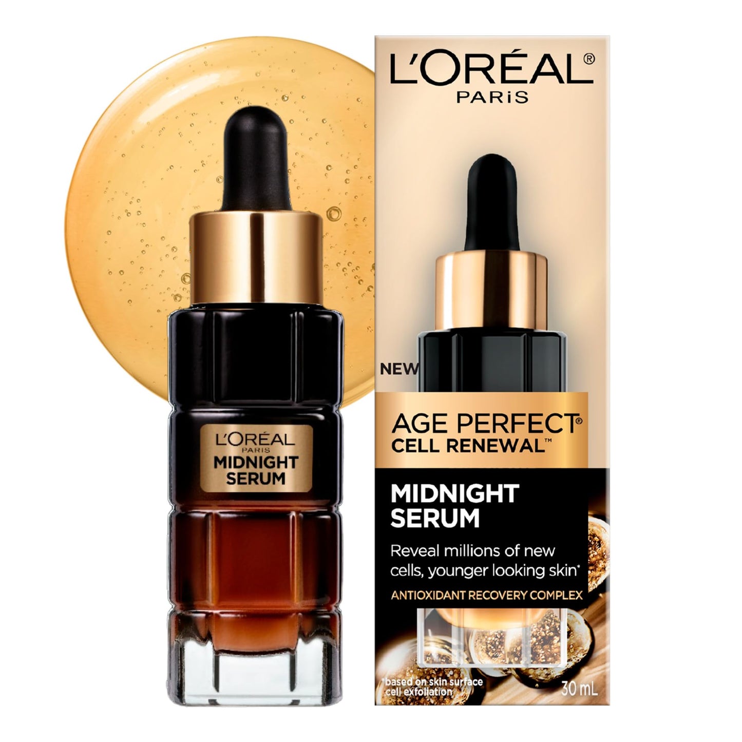 L'Oreal Paris Midnight Serum, Anti Aging Night Serum for Face with Vitamin E, Hyaluronic Acid and Antioxidants, Age Perfect Cell Renewal, Skincare, 30 ml 🍁 All In One Marketplace Canada