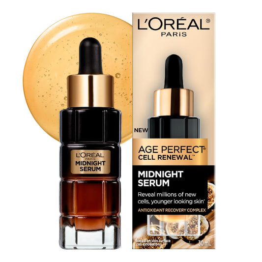 L'Oreal Paris Midnight Serum, Anti Aging Night Serum for Face with Vitamin E, Hyaluronic Acid and Antioxidants, Age Perfect Cell Renewal, Skincare, 30 ml 🍁 All In One Marketplace Canada L'Oreal Paris