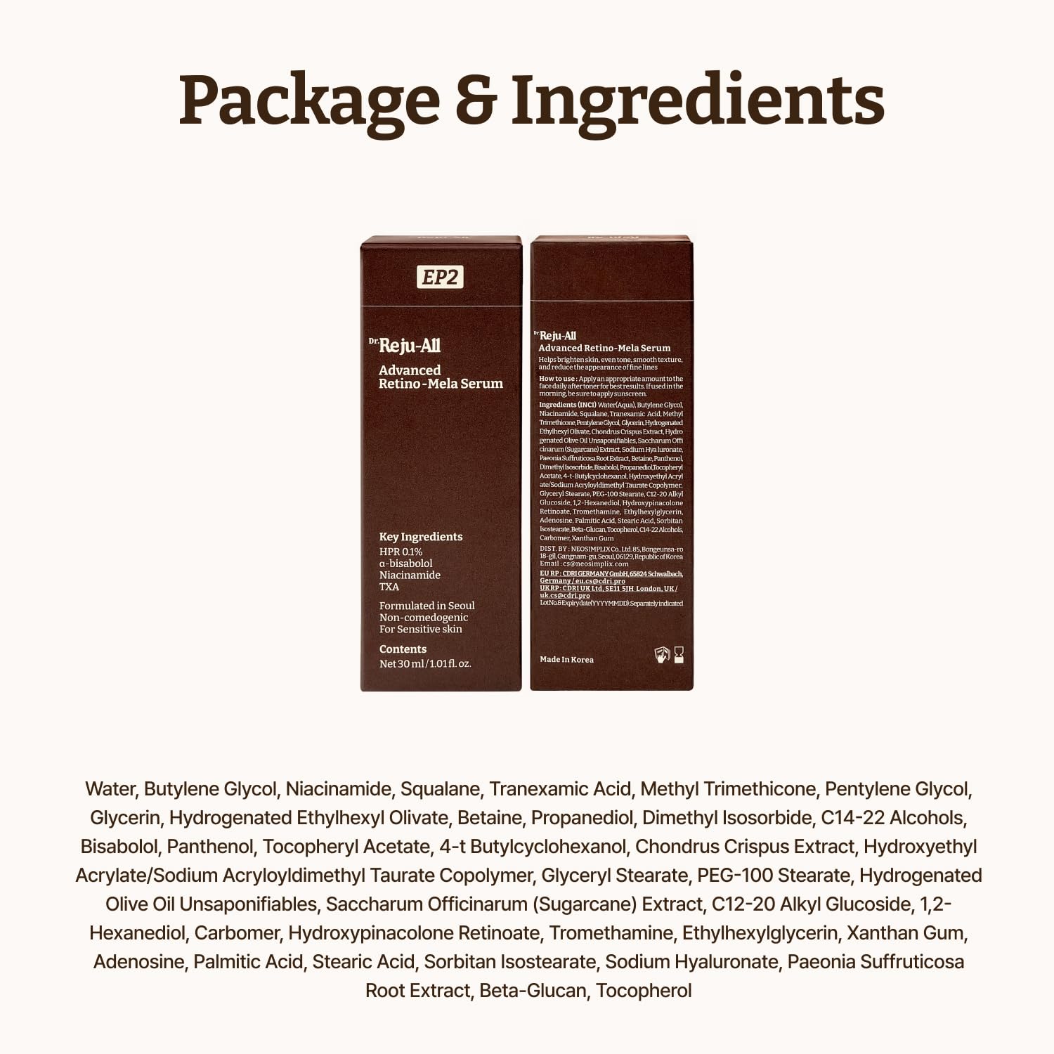 Dr. Reju-All Advanced Retino-Mela Serum – HPR Retinol Serum for Face – Anti-Aging, Pore Minimizer, Next-Gen Korean Skincare – Gentle & Beginner-Friendly – With Niacinamide 10% and TXA 4% – 30ml - Available at All In One Marketplace Canada