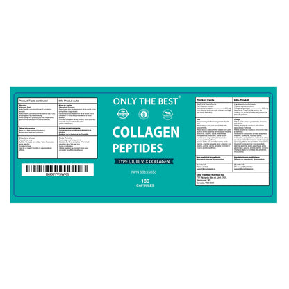 Premium Multi Collagen Peptides Capsules 3000mg - Types I, II, III, V, X To Support Skin, Hair, Nails & Bones - Helps Maintain Strong Joints, Ligaments, Muscles, & Digestive Health* - Hydrolyzed Collagen Supplement 180 Capsules - Available at All In One Marketplace Canada