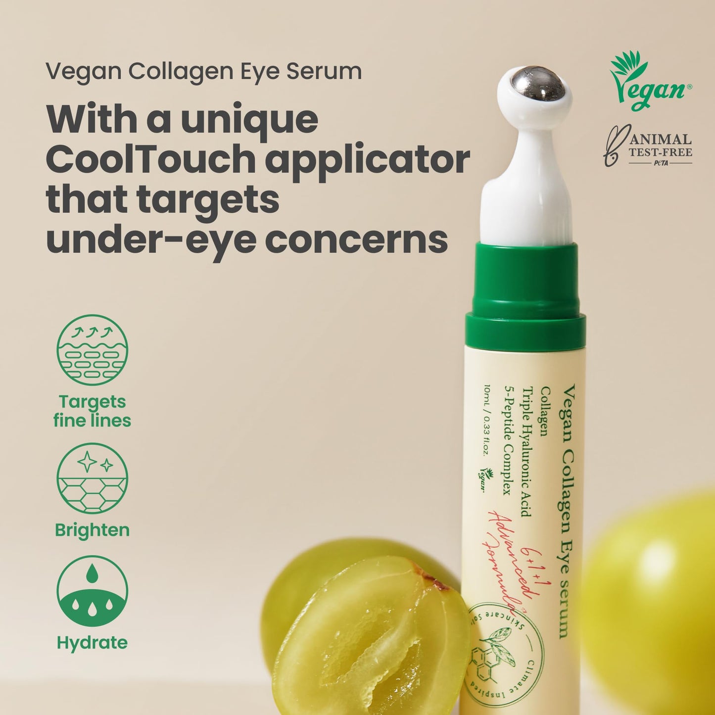 AXIS-Y Vegan Collagen Eye Serum with Triple Hyaluronic Acid & 5-Peptide Complex | Wrinkle Care, Fine Line Reduction, Brightening | Vegan & Cruelty-Free Korean Skin Care | 10ml - Available at All In One Marketplace Canada
