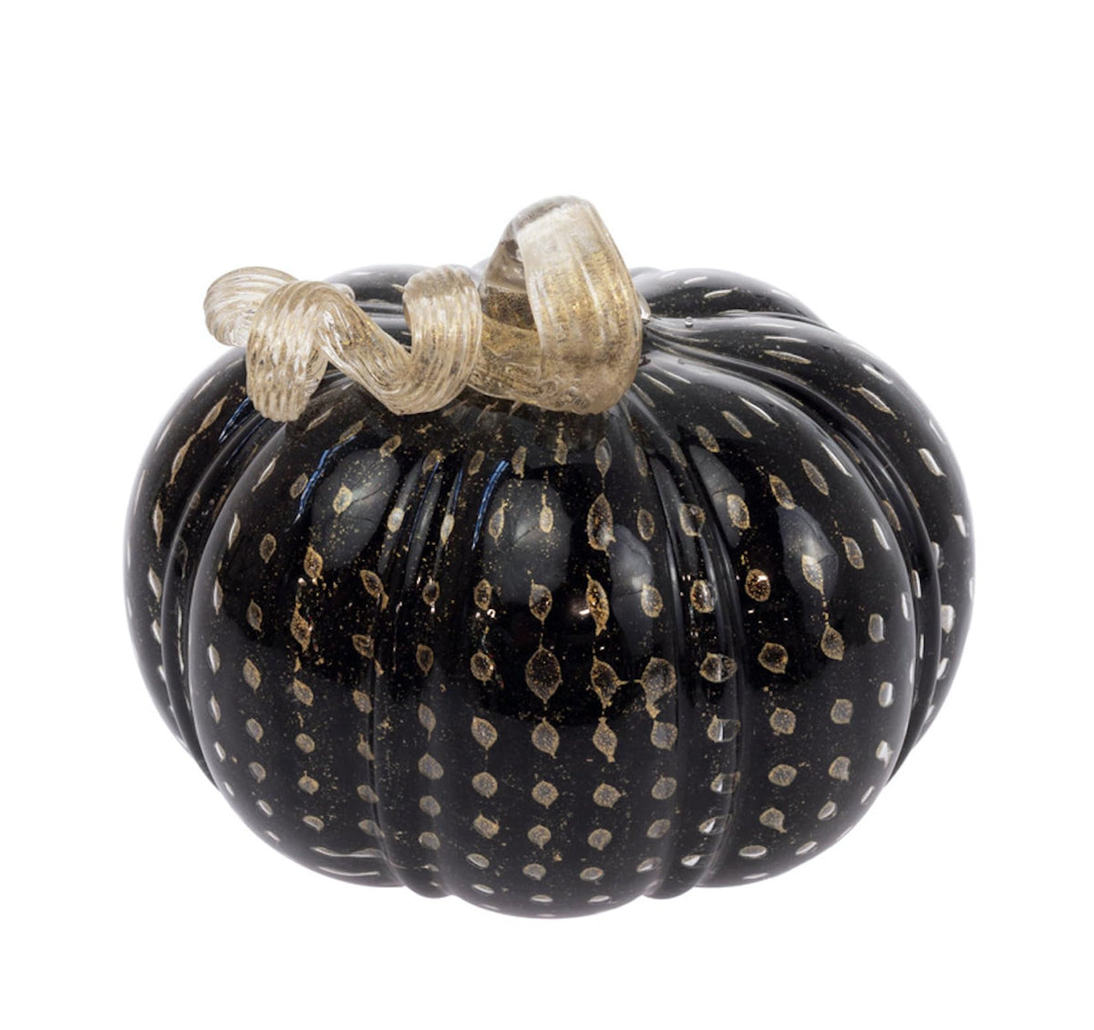 Décoration de table, cheminée ou étagère Boston International en forme de citrouille en verre soufflé à la main pour l'automne, l'Action de grâce et l'Halloween, petite, noire et dorée