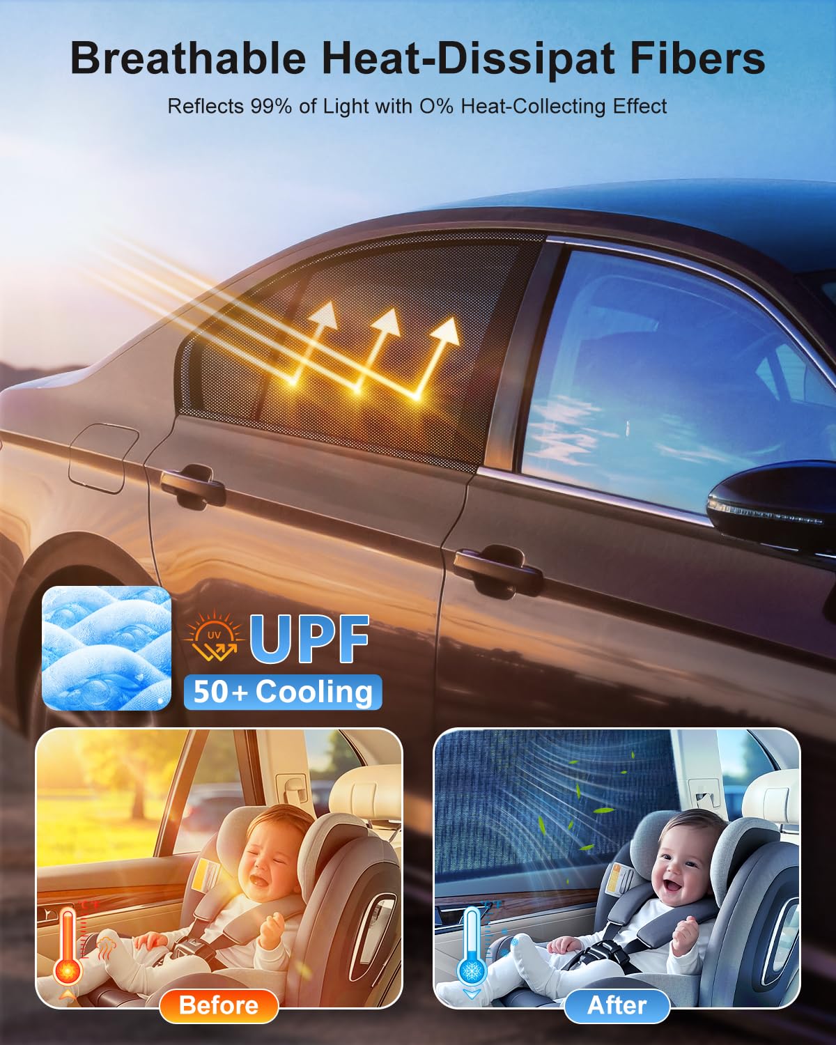 PEMOTech Car Window Shades(2 Pack)-Side Window Sun Shades, UV Protection Breathable Spandex Baby Window Covers for Camping, Universal Fit Most of Cars, Protect Privacy for Family (39.8"x27.2") Black