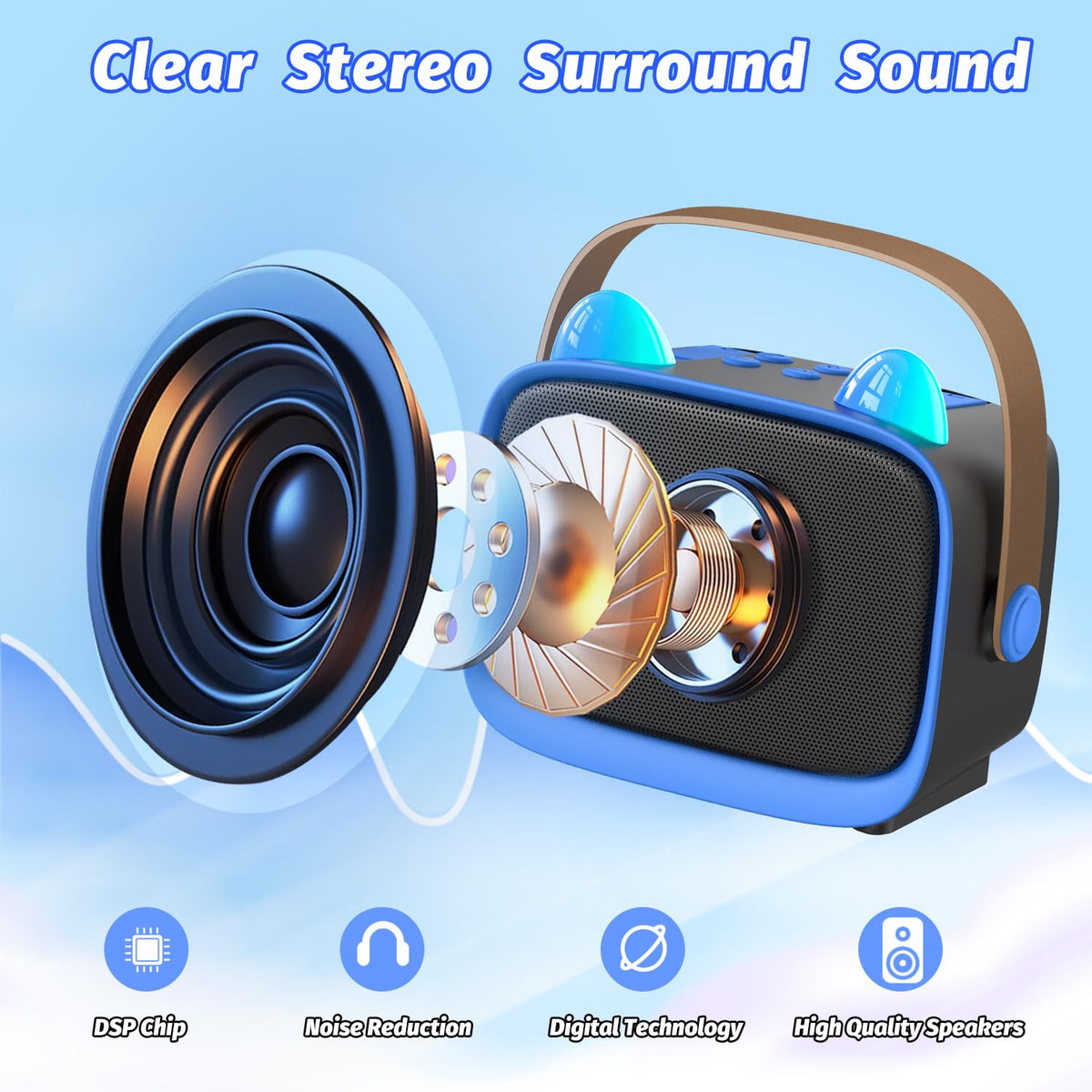 Mini Karaoke Machine Toys Gifts,Kids Portable Bluetooth Speaker with 2 Wireless Microphone and LED,Christmas Birthday Gifts for Girls Boys 3 4 5 6 7 8+ Year Old, Noisemaker Toys for Party (Blue) 🍁 All In One Marketplace Canada