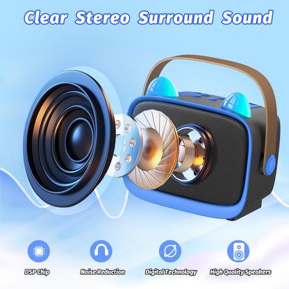 Mini Karaoke Machine Toys Gifts,Kids Portable Bluetooth Speaker with 2 Wireless Microphone and LED,Christmas Birthday Gifts for Girls Boys 3 4 5 6 7 8+ Year Old, Noisemaker Toys for Party (Blue) 🍁 All In One Marketplace Canada