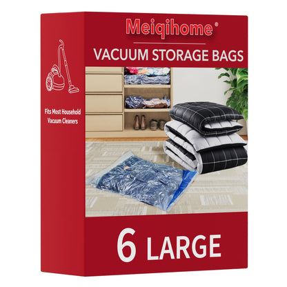 Vacuum Storage Bags 6 Large, Space Saver Sealer Bags, Airtight Compression Bags for Clothes, Pillows, Comforters, Blankets, Bedding