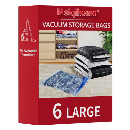 Vacuum Storage Bags 6 Large, Space Saver Sealer Bags, Airtight Compression Bags for Clothes, Pillows, Comforters, Blankets, Bedding