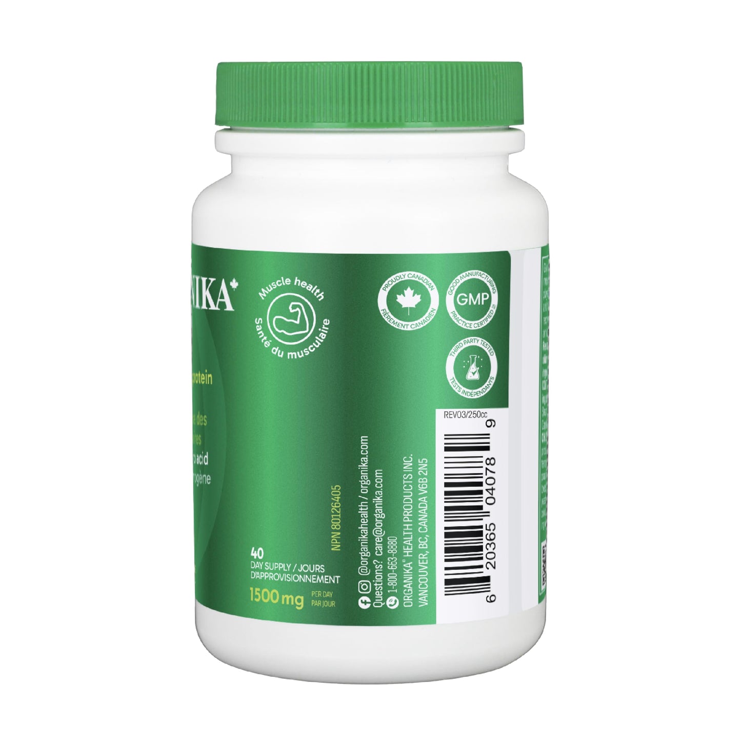 Organika Canadian-Made Glycine - Proteinogenic Amino Acid - Aids Protein Synthesis, Collagen Formation, Joint and Muscle Health, Calming Effect - 120caps